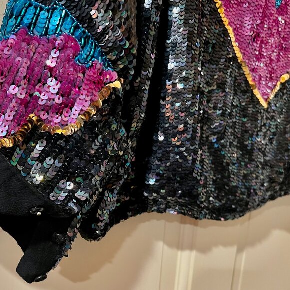 Sejour Vintage (1980) Elegant Fully Sequined Silk Top, Size Medium, Multi-colors - Picture 3 of 4
